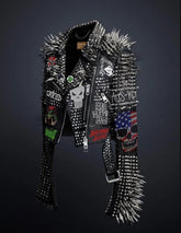 Customized Spiked Steampunk Leather Jacket Men, Dead Kennedy Gothic Brando, Rivets Studded The Adicts Outer Wear, Men Deadly Mosh - Leather Admirer